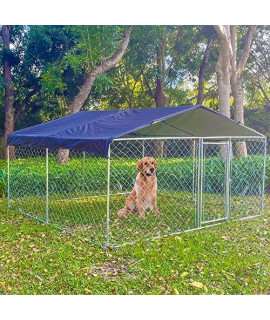 Outdoor Dog Kennels Playpen Heavy Duty Galvanized Dog Cage Fence House with UV-Resistant Waterproof Cover (9.8x9.8x5.6ft)