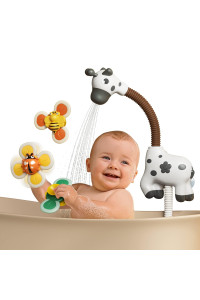 Tumama Baby Bath Toy With Shower Head And 3 Suction Spinner Toys, Giraffe Water Spray Squirt Shower Faucet And Bathtub Water Pump Summer Essentials For Toddlers Infants Kids,Whitespinners