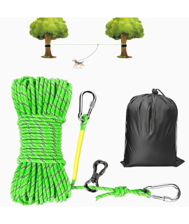 XiaZ Dog Tie Out Cable for Camping, 70FT Portable Overhead Trolley System for Dogs up to 300lbs?Dog Lead for Yard, Camping, Parks, Outdoor Events,5 min Set-up, Green