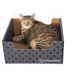 Hide & Scratch: Extra-Large Heavy Duty Cardboard Cat Scratcher and Lounger Box with Refillable Scratch Pad - Multiple Colors