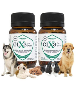 Hip & Joint Pain Relief Supplement for Dogs - 2 Pack - Green Lipped Mussel Oil Naturally Containing Chondroitin, EPA, OTA, DHA, ETA - All Natural Pet Safe, Canine Vitamins and Supplements - GLX3