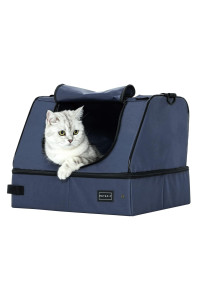 Petsfit Upgrade Travel Portable Cat Litter Box For Medium Cats Kitties,Leak-Proof, Lightweight, Foldable (Blue(With Lid), 17 Lx13 Wx125 H)