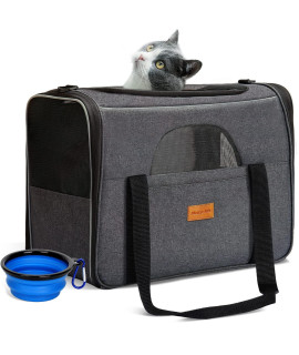 Cat Carrier Morpilot Dog Carrier Travel Bag Airline Approved Portable Pet Carrier for Small Medium Puppy with Adjustable Shoulder Strap/ Removable Mat/ Bowl (Max Cat 17.3x12.2x13.4inches Gray)