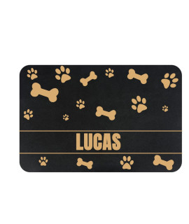 Jmipet Personalized Dog Cat Food Mat Pu Non-Slip At The Bottom Dog Bowl Mat Dog Mat For Food And Water Custom Pet Dog Food Mats For Floors Waterproof (Golden Bone And Paw Prints)
