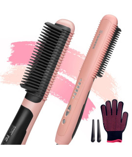 Anti Scald Hair Straightener Comb Brush - Ceramic Hot Comb Hair Straightener Electric Straightening Comb For Black Hair 6 Temperature Settings, 20 Mins Auto-Off Safe Salon Styling (Pink)