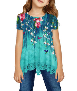 Storeofbaby Kids Shirts For Girls Floral Dressy Tops Casual Green Tshirts Blouses