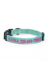 Pawtitas Personalized Customizable Dog Collar Puppy Collar Embroidered Customize W Pet Name Phone Number Collars Xs Size Extra-Small Teal Custom Engraved Names