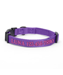 Pawtitas Personalized Customizable Dog Collar Puppy Collar Embroidered Customize W Pet Name Phone Number Collars M Size Medium Purple Custom Engraved Names
