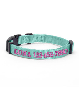 Pawtitas Personalized Customizable Dog Collar Puppy Collar Embroidered Customize W Pet Name Phone Number Collars L Size Large Teal Custom Engraved Names