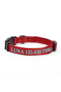 Pawtitas Personalized Customizable Dog Collar Puppy Collar Embroidered Customize W Pet Name Phone Number Collars Xs Size Extra-Small Red Custom Engraved Names
