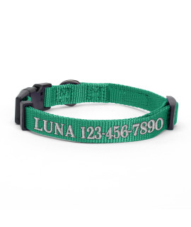 Pawtitas Personalized Customizable Dog Collar Puppy Collar Embroidered Customize W Pet Name Phone Number Collars S Size Small Lush Green Custom Engraved Names