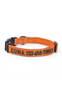 Pawtitas Personalized Customizable Dog Collar Puppy Collar Embroidered Customize W Pet Name Phone Number Collars S Size Small Orange Custom Engraved Names