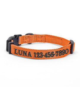 Pawtitas Personalized Customizable Dog Collar Puppy Collar Embroidered Customize W Pet Name Phone Number Collars S Size Small Orange Custom Engraved Names