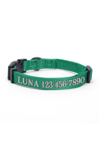 Pawtitas Personalized Customizable Dog Collar Puppy Collar Embroidered Customize W Pet Name Phone Number Collars L Size Large Lush Green Custom Engraved Names