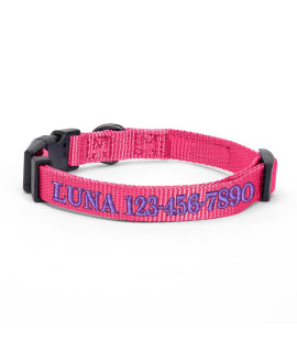 Pawtitas Personalized Customizable Dog Collar Puppy Collar Embroidered Customize W Pet Name Phone Number Collars Xs Size Extra-Small Pink Custom Engraved Names