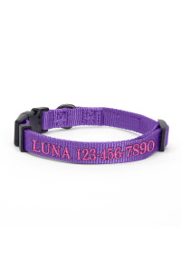 Pawtitas Personalized Customizable Dog Collar Puppy Collar Embroidered Customize W Pet Name Phone Number Collars Xs Size Extra-Small Purple Custom Engraved Names