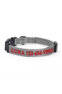 Pawtitas Personalized Customizable Dog Collar Puppy Collar Embroidered Customize W Pet Name Phone Number Collars S Size Small Grey Custom Engraved Names