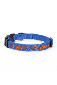 Pawtitas Personalized Customizable Dog Collar Puppy Collar Embroidered Customize W Pet Name Phone Number Collars S Size Small Blue Custom Engraved Names