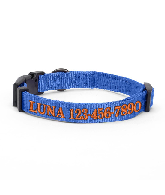 Pawtitas Personalized Customizable Dog Collar Puppy Collar Embroidered Customize W Pet Name Phone Number Collars S Size Small Blue Custom Engraved Names