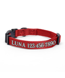 Pawtitas Personalized Customizable Dog Collar Puppy Collar Embroidered Customize W Pet Name Phone Number Collars M Size Medium Red Custom Engraved Names