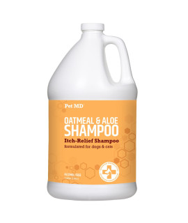 Pet MD Oatmeal & Aloe Shampoo for Dogs and Cats - Nourishing Anti Itch for Sensitive Dry Skin & Flaking - Professional Grooming & Moisturizing Dog Shampoo Gallon