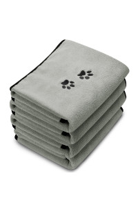 4 Pack Dog Towels For Drying Dogs Microfiber Dog Towel Soft Absorbent Pet Bath Towel Dog Drying Grooming Towel With Embroidered Paw For Pet Dogs Cats Bathing And Grooming (Gray, 275 X 55 Inch)