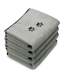 4 Pack Dog Towels For Drying Dogs Microfiber Dog Towel Soft Absorbent Pet Bath Towel Dog Drying Grooming Towel With Embroidered Paw For Pet Dogs Cats Bathing And Grooming (Gray, 275 X 55 Inch)