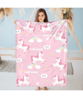 Personalized Kids Blankets With Name, Custom Baby Name Blanket For Boys Girls, Pink Unicorn Kids Throw Blankets, Customized Gifts For Newborn Nursery, Kids Toddler Birthday Gifts, Soft Fleece, 50Ax40A