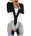 Sidefeel Women Color Block Open Front Cardigan Sweater Button Down Knit Sweater Coat Large Black