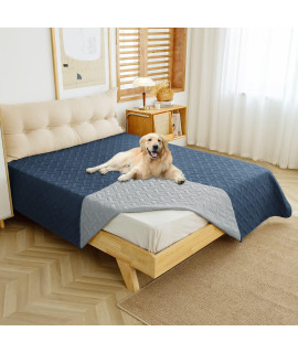 Dog Bed Cover for Pets Blankets Rug Pads for Couch Protection Waterproof Bed Covers Dog Blanket Furniture Protector Reusable Changing Pad (Navy Blue+Light Grey, 82"x82")