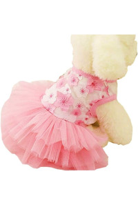 Small Dog Dress Female Tiny Puppy Clothes Girl Tutu For Dogs Dresses Harness Birthday Apparel Pink M