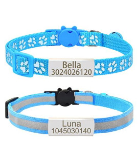 Personalized 2 Pack Reflective Cat Collar,Custom Breakaway Cat Collars With Name Tag And Bell,Anti-Lost Nameplate Cat Collar For Girls Boys (Light Blue,Fit 8-110)