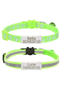 Personalized 2 Pack Reflective Cat Collar,Custom Breakaway Cat Collars With Name Tag And Bell,Anti-Lost Nameplate Cat Collar For Girls Boys (Yg Green,Fit 8-110)