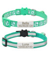 Personalized 2 Pack Reflective Cat Collar,Custom Breakaway Cat Collars With Name Tag And Bell,Anti-Lost Nameplate Cat Collar For Girls Boys (Green,Fit 8-110)