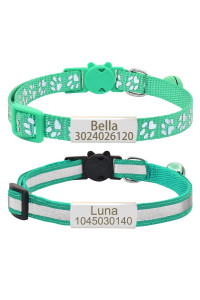 Personalized 2 Pack Reflective Cat Collar,Custom Breakaway Cat Collars With Name Tag And Bell,Anti-Lost Nameplate Cat Collar For Girls Boys (Green,Fit 8-110)