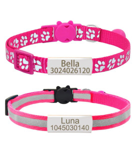 Personalized 2 Pack Reflective Cat Collar,Custom Breakaway Cat Collars With Name Tag And Bell,Anti-Lost Nameplate Cat Collar For Girls Boys (Hot Pink,Fit 8-110)
