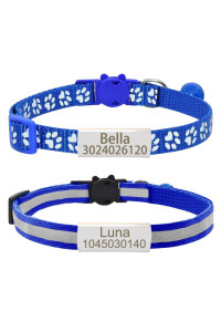 Personalized 2 Pack Reflective Cat Collar,Custom Breakaway Cat Collars With Name Tag And Bell,Anti-Lost Nameplate Cat Collar For Girls Boys (Navy Blue,Fit 8-110)