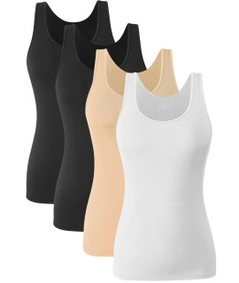 Orrpally Basic Tank Tops For Women Undershirts Tanks Tops Lightweight Camis Tank Tops 4-Pack Black Black Beige White Xxl