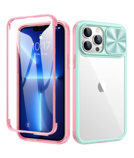 Ruky Iphone 13 Pro Case With Camera Cover, Full Body Rugged With Built-In Screen Protector Shockproof Heavy Duty Protective Girls Women Phone Case For Iphone 13 Pro 61, Pink Green