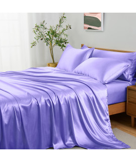 Entisn 5Pcs Silky Satin Sheets Set, King Size Satin Bed Sheets Set, Lavender Luxury Bedding Sets, Breathable & Ultra Soft Sheets Set Includes 1 Fitted Sheet, 1 Flat Sheet, 3 Pillowcases