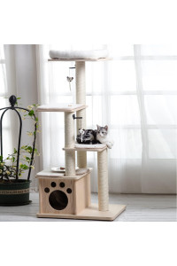 Pawlabay Multi Level Cat Tree for Indoor Cats,Wood Cat Tree Tower with Cat Scratching Post,Cat Tower for Indoor Cats with Pine Cat House and Cat Toys,56.3 Inch Tall