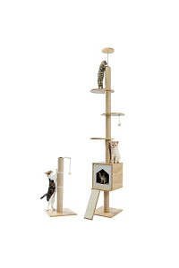 Icrag Cat Tree Cat Tower for Indoor Modern Wood Cat Condo with Scratching Post for Large Cats Climbing, Multi-Level Tall Cat House with Hammock for Kitten Play Rest 2 Pack