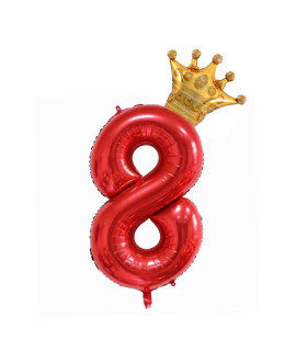 40 Inch Red Crown Number 8 Balloon ,Giant Large Aluminum Film Number Balloon ,8Th Birthday Decoration Balloons ,Childrens Birthday Party Baby Shower Decoration Supplies (Red 8)