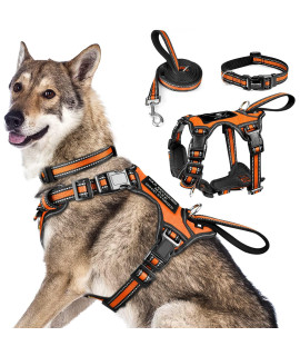 Winsee Pet Harness Collar And Leash Set, All-In-One Reflective Dog Harness No Pull With Adjustable Buckles For Puppies, Small, Medium, Large, And Extra-Large Dogs (X-Large, Orange)