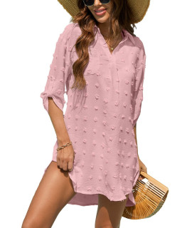 Quch Swimsuit Coverup For Women,Beach Coverup Dresses Bathing Suit Cover Ups For Swimwear Women Swim Shirt Pink L