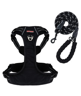 Dog Harness for Medium Dogs No Pull, Adjustable Soft Padded Dog Vest with Easy Control Handle, Front and Back Leash Clips, No Choke Reflective Harness for Dogs, Leash Included for Outdoor Walking