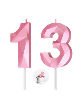 Number Birthday Candles(13 Candle Pink) 3D Diamond Shape Number Happy Birthday Cake Candles For Birthday Party Wedding Decoration Reunions Theme Party