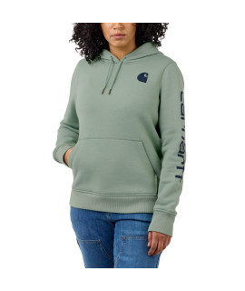 Carhartt Womens Relaxed Fit Midweight Logo Sleeve Graphic Sweatshirt, Jade Heather, X-Small Us