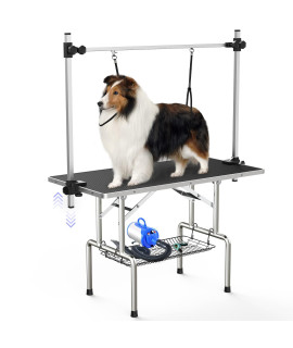 Unovivy Dog/Pet Grooming Table Foldable Height Adjustable - 46-inch Portable Dog Grooming Table with Arm Noose & Mesh Tray, Maximum Capacity Up to 300lbs (Black)