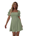 Wdirara Womens Square Neck Flounce Short Sleeve Shirred Ruffle Hem Dress Plus Mint Green M
